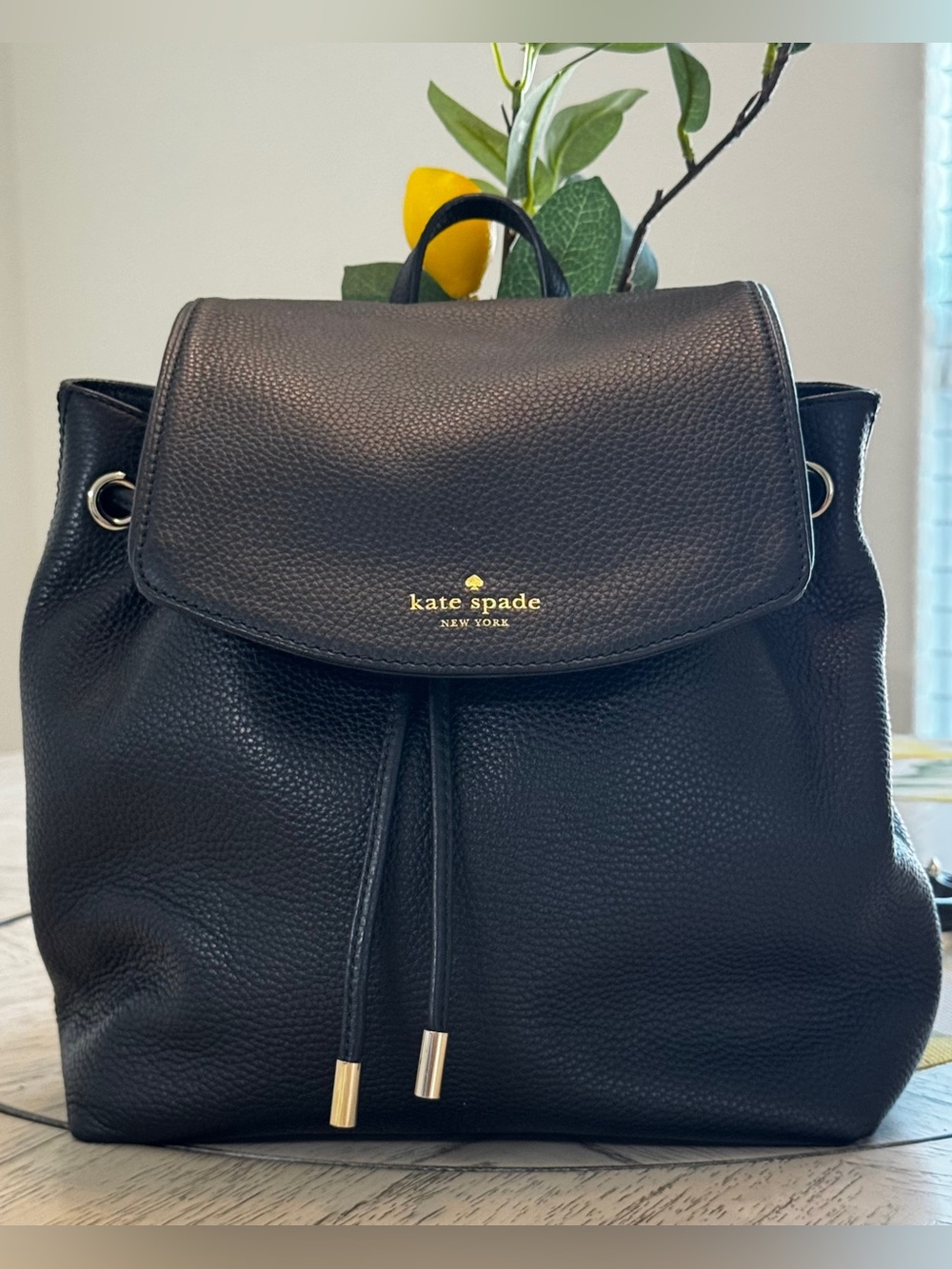 Kate Spade Leila Medium Flap Black Pebbled Leather Backpack - Picture 3 of 16